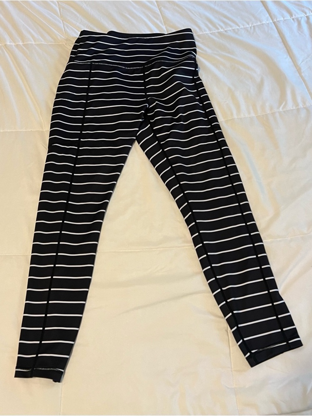 Striped Black & White Leggings for Women - High-Waist Athletic Leggings